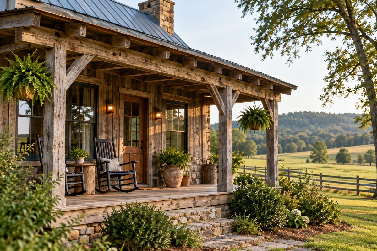 Shiloh Farm guest quarters exterior overlooking countryside pastures in Lavonia, GA.